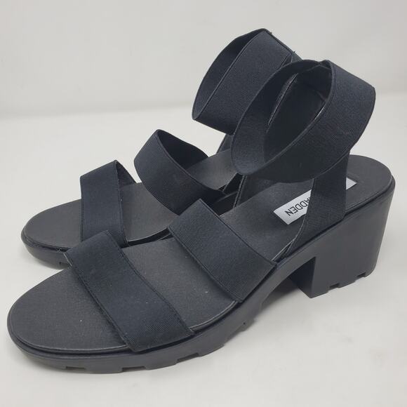 Steve Madden Black Chunky Platform Elastic Sandals 8.5 Monochriome Soft Grunge - Picture 1 of 7